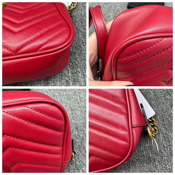 GUCCI GG Marmont Red Leather Shoulder Bag 480-012725 - Picture 12 of 16